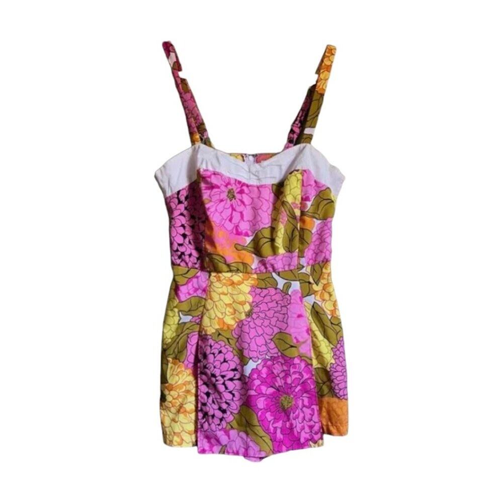 Unique Vintage 1950s Rockabilly Floral Romper Pink and Yellow Sz 3X NWT #13 - Picture 2 of 5